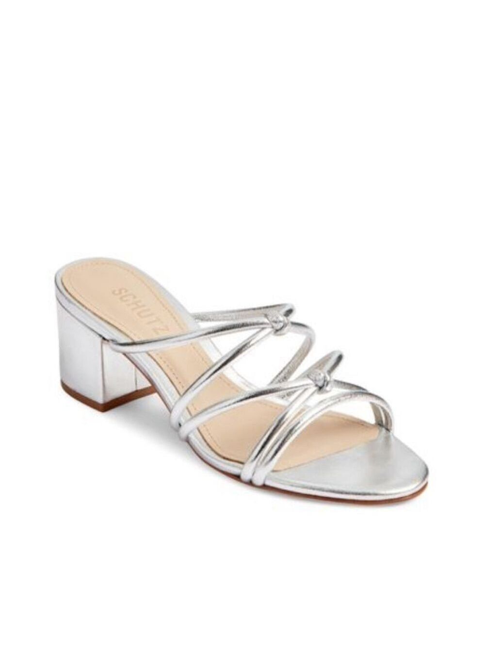 Women’s Schutz Princey Strappy Metallic Silver Leather Sandals Size 9.5 US!